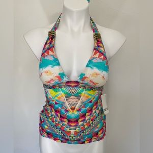 BAR III Skylar Geometric Print Halter Tankini Swimsuit Top XS